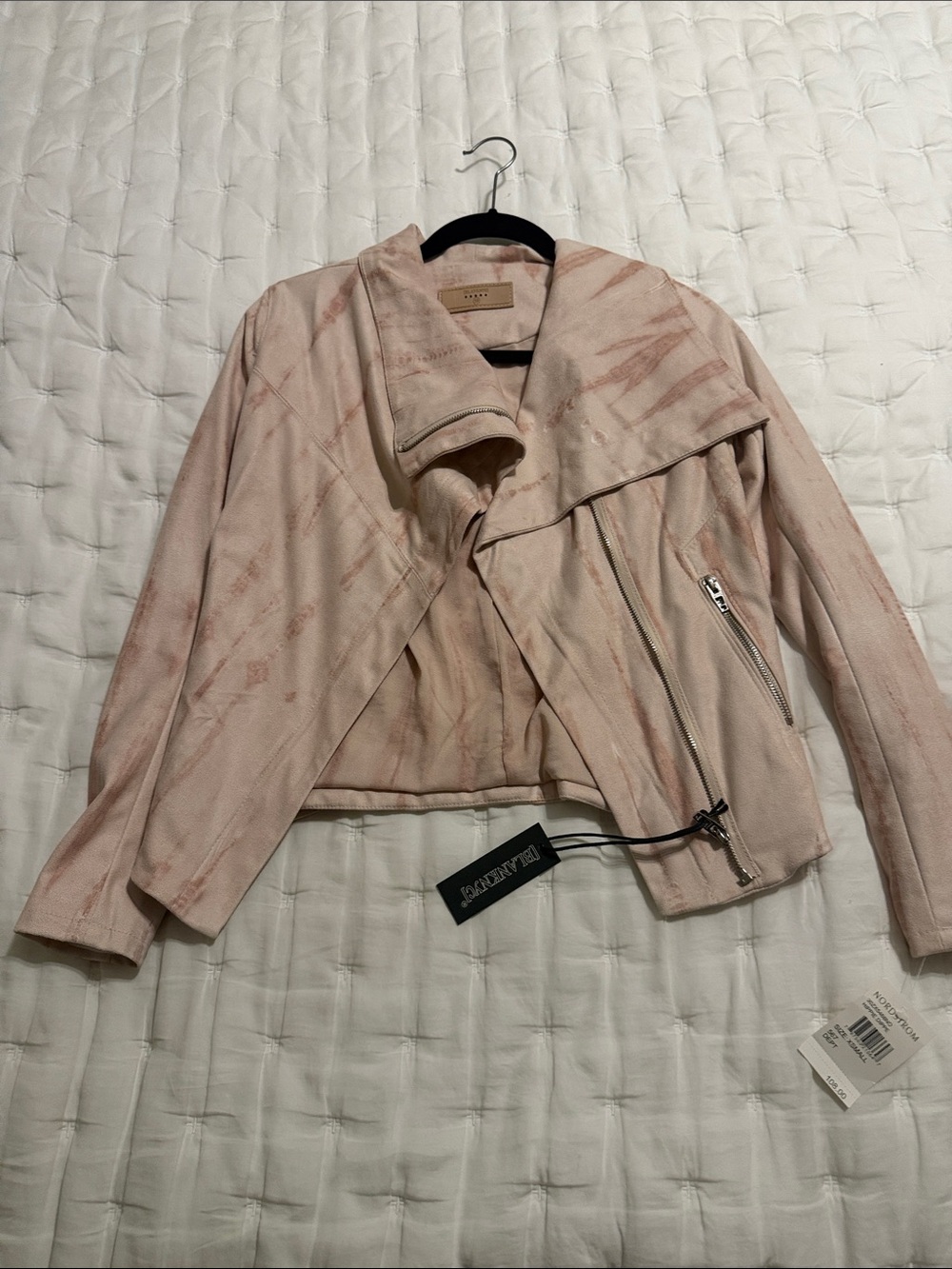 Blank NYC Blush Pink Draped Asymmetric Moto Jacket